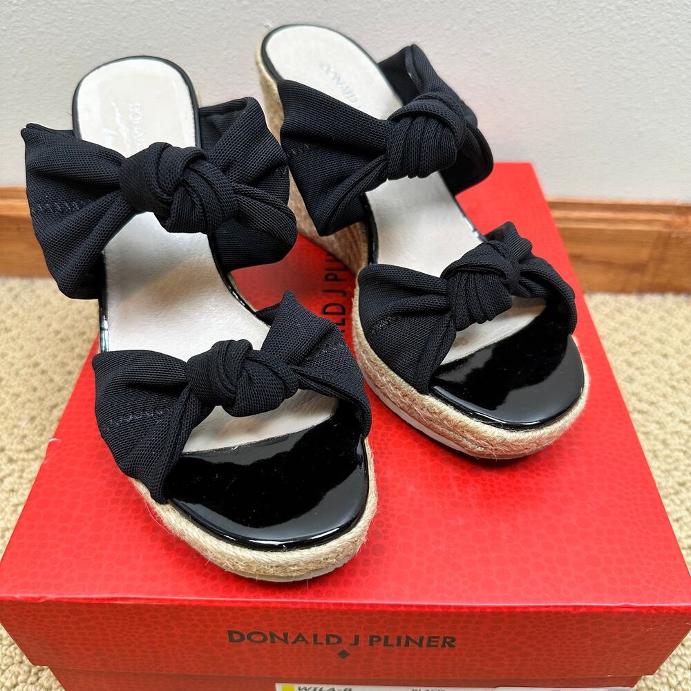 Donald J Pliner Wila Black Mesh Elastic Wedge Sandals Women's 7